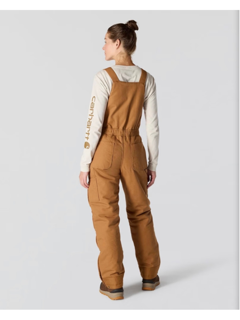 New Carhartt Women's Loose Fit Washed Duck Insulated Biberall Overalls 1x Brown - Picture 2 of 6